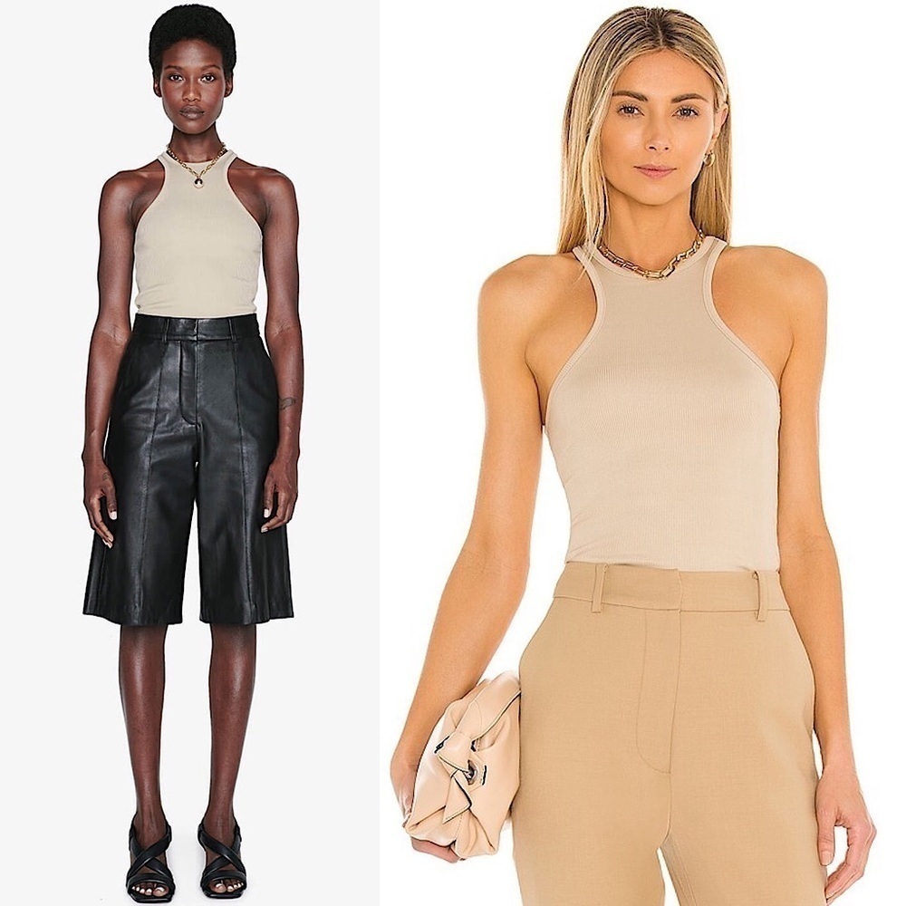 ANINE BING 90s Beige Stretch Rib Knit Sleeveless Sculpting Racerback Tank‎ Top S